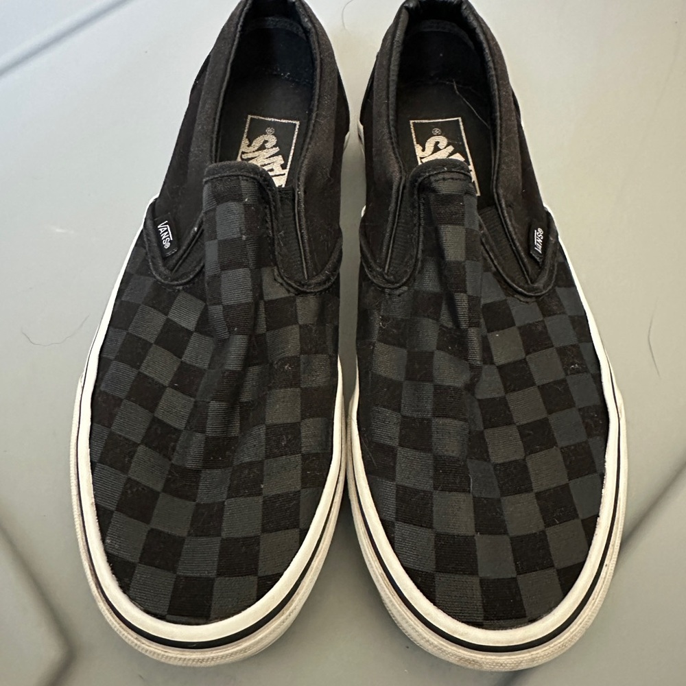 Vans Black and Gray Checkered Slip-Ons